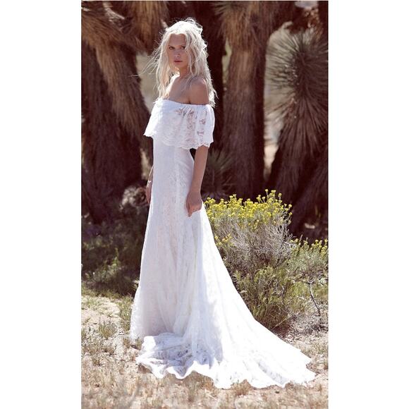 Daughters of Simone Dress Medium Winnie Maxi Ivory Boho Lace Bridal Wedding Gown - Picture 4 of 11